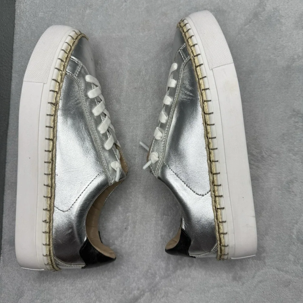 Diba True Women's 8 M Metallic Silver Leather Platform Sneakers Espadrille